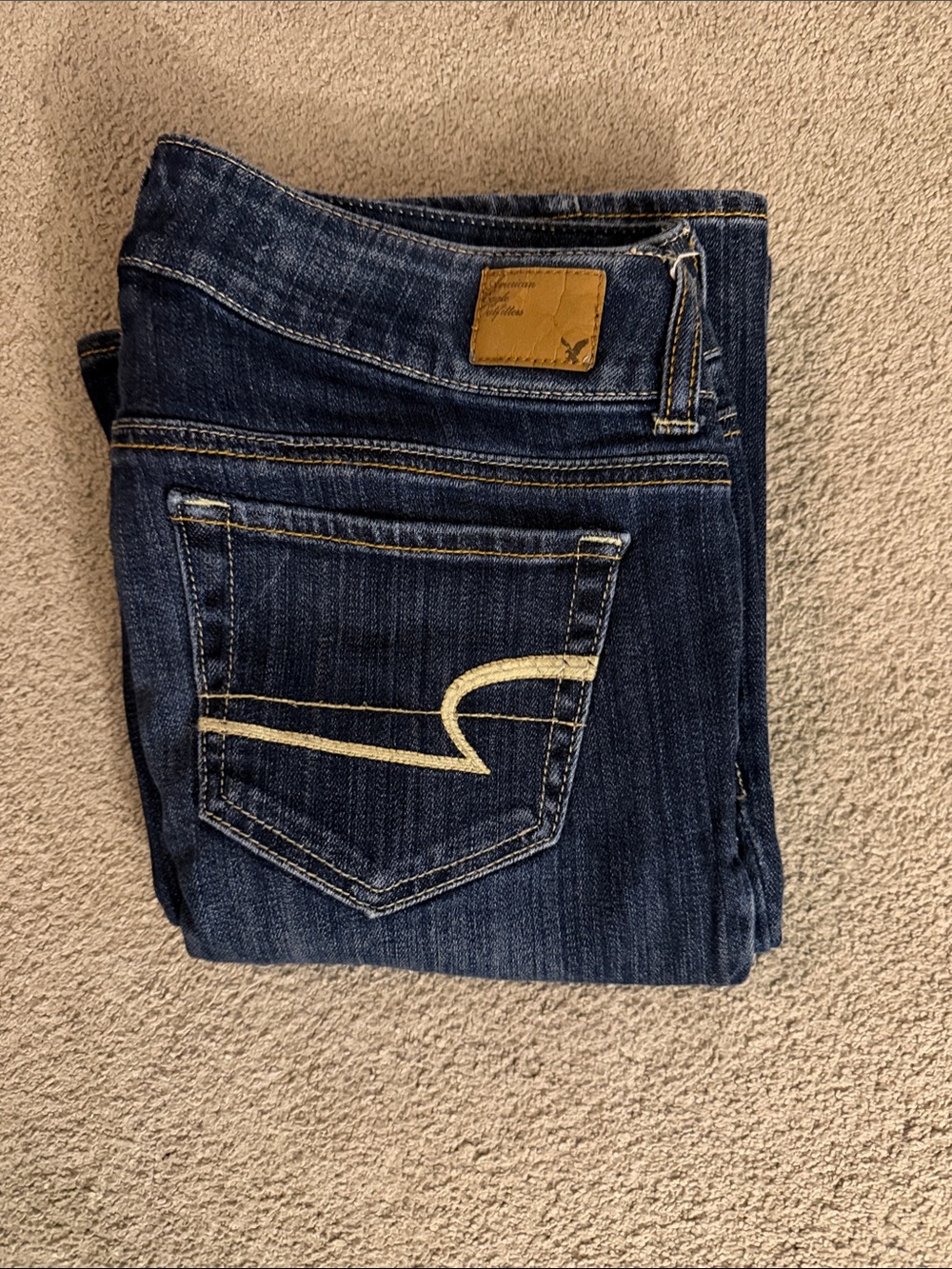 American Eagle Outfitters Dark Blue Bootcut Jeans with Contrast Stitching